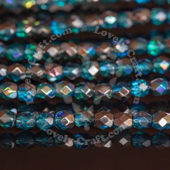 Бусины Fire Polished 4 мм цвет Aqua Graphite Rainbow #60020/98537 (Чехия)