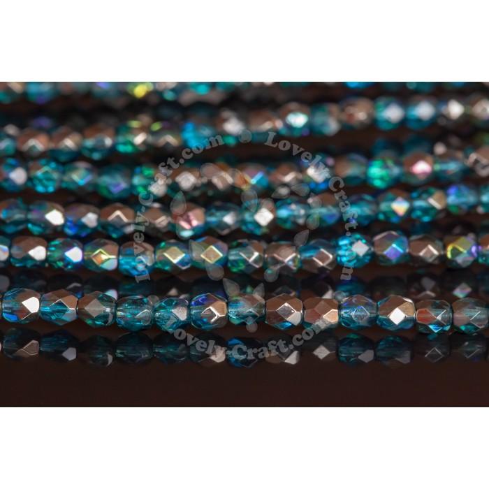 Бусины Fire Polished 4 мм цвет Aqua Graphite Rainbow (#60020/98537) (Чехия)