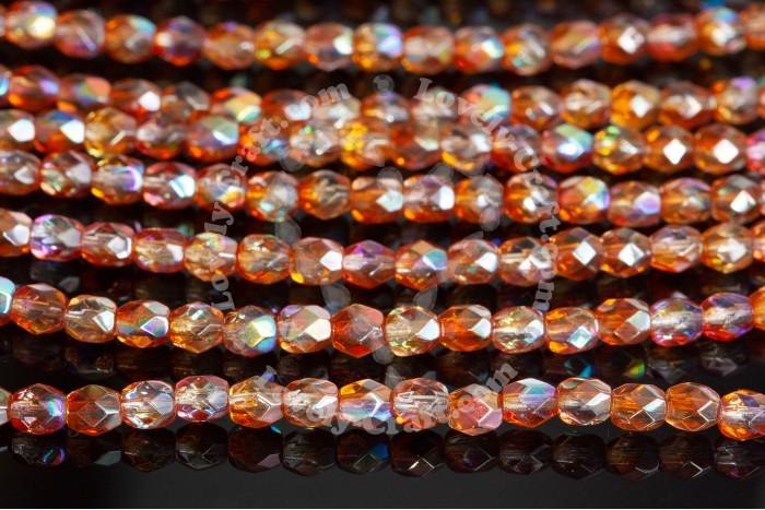 Граненые стеклянные бусины Fire Polished 4 мм Crystal Orange Rainbow (#00030-98535)