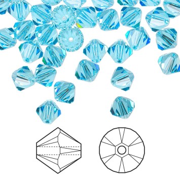 Биконусы SWAROVSKI 5328 XILION 5328 4 мм - Aquamarine #202, 10 бусин