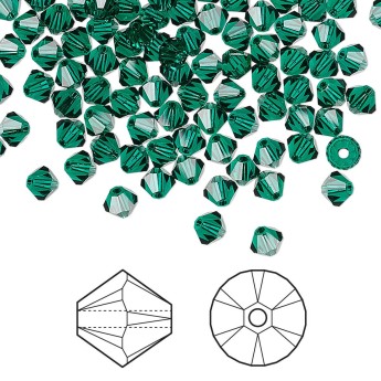 Биконусы SWAROVSKI 5328 XILION 4 мм - Emerald #205, 10 бусин