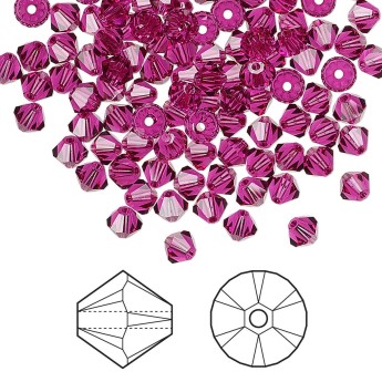 Биконусы SWAROVSKI 5328 XILION 4 мм - Fuchsia #502, 10 бусин